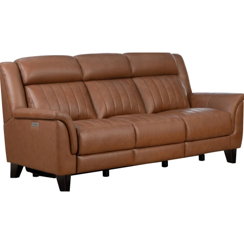 Kimball Power Reclining Sofa w/ Power Head Rests in Homerun Cinnamon Brown Leather